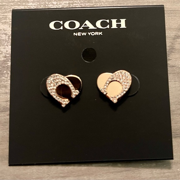 Coach Jewelry - Coach Rose Hold Signature Crystal Heart Stud Earrings